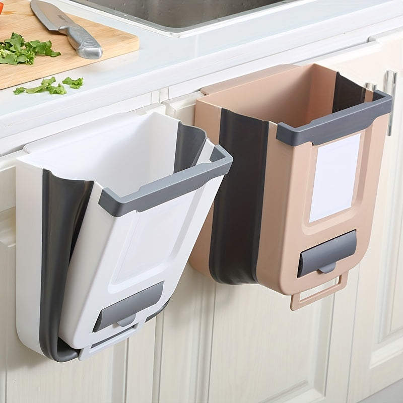 1pc Foldable Trash Can, Cabinet Hanging Garbage Can, Small and Convenient Countertop Rubbish Bin, Kitchen Bathroom Accessories, Home Storage and Cleaning Supplies