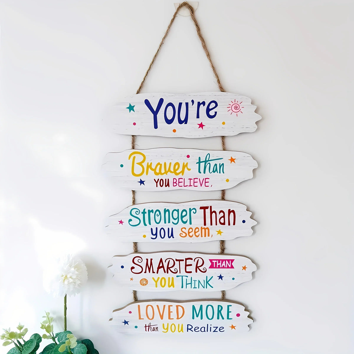 1pc Wooden Inspirational Hanging Festive Decor for Home & Gift 3D Wall Art with Rope for Room & Holiday Inspirational Slogans