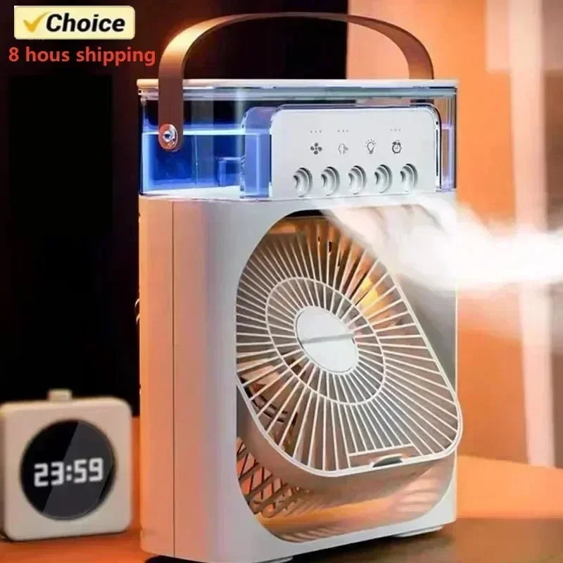 3 in 1 Portable Humidifier Fan Mini Air Conditioners USB Mini Fan LED Night Light Water Mist Fun Air Cooler Humidifier for Home