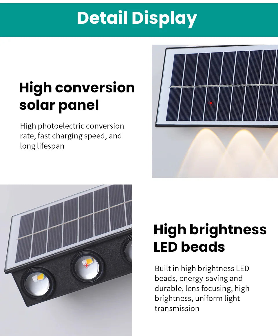 Solar Wall Lamp Outdoor Waterproof Solar Powered Light UP and Down Illuminate Home Garden Yard Decoration Outside Sunlights