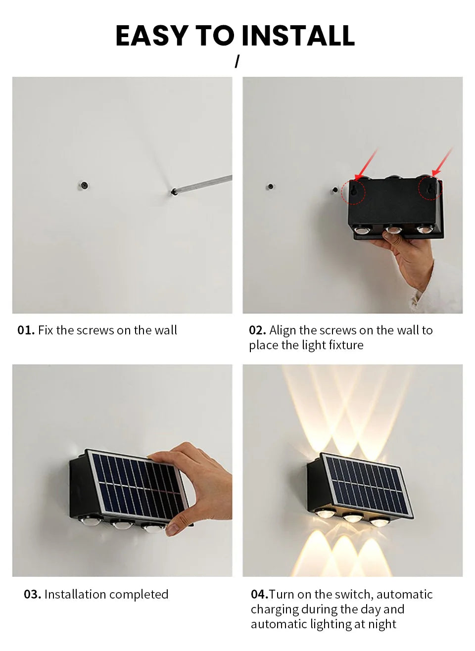 Solar Wall Lamp Outdoor Waterproof Solar Powered Light UP and Down Illuminate Home Garden Yard Decoration Outside Sunlights