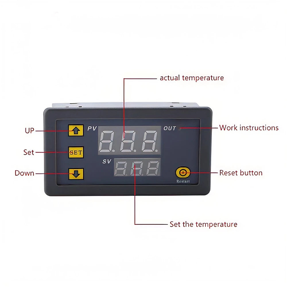 W3230 Digital Temperature Controller - Multi-Function Thermostat with LED Display (12V/24V DC, 110V-220V AC)