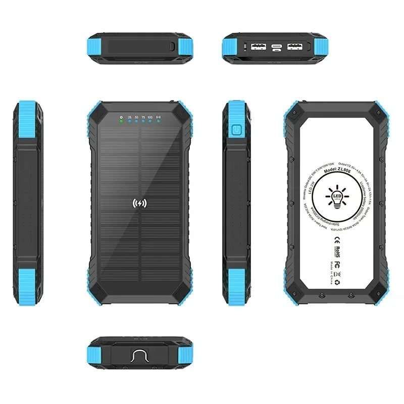 Portable Solar Power Bank with High-Capacity Battery and Fast Charging for Outdoor Adventures