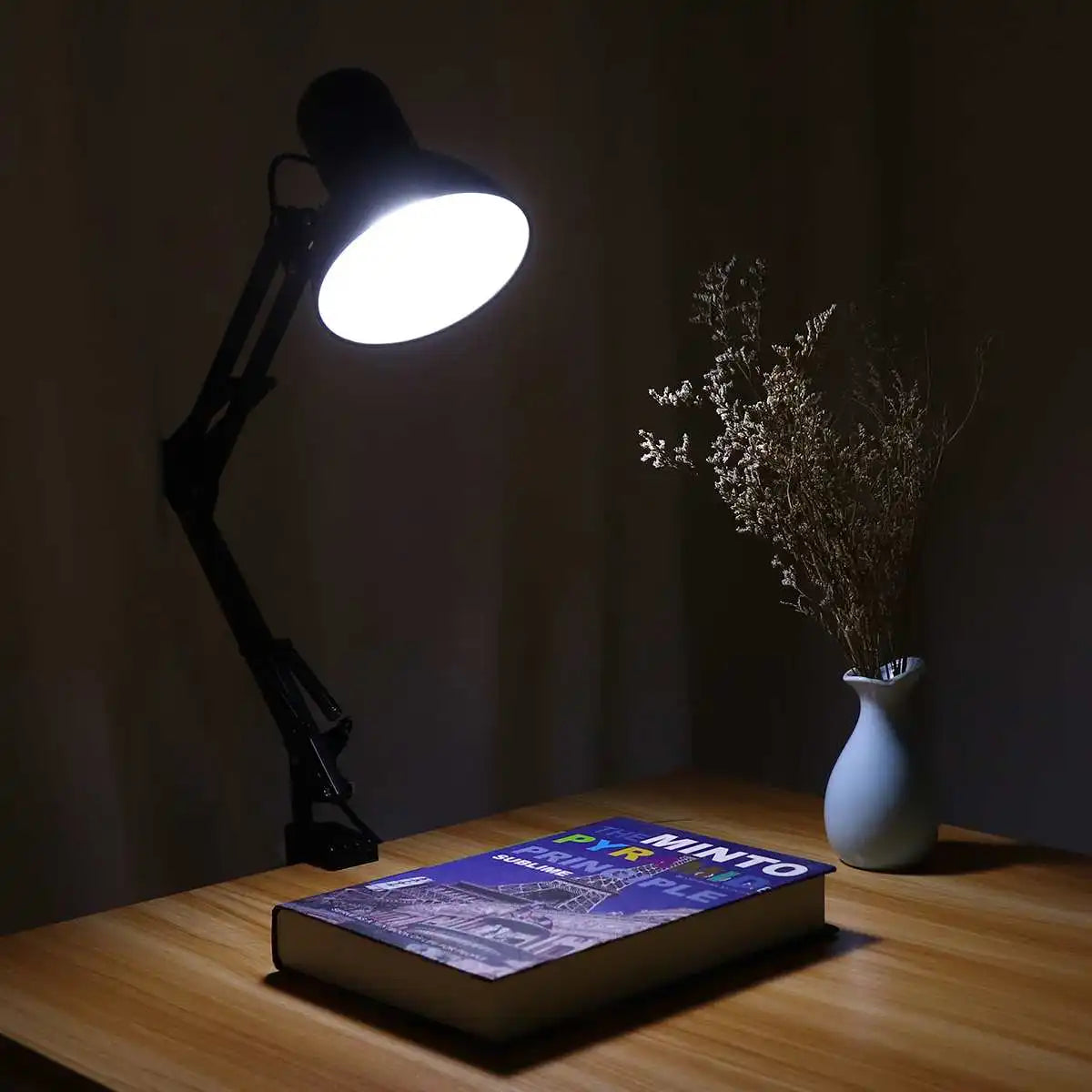 Adjustable Swing Arm LED Desk Lamp - Modern Black Metal Design with E26/E27 Socket (Bulb Not Included)