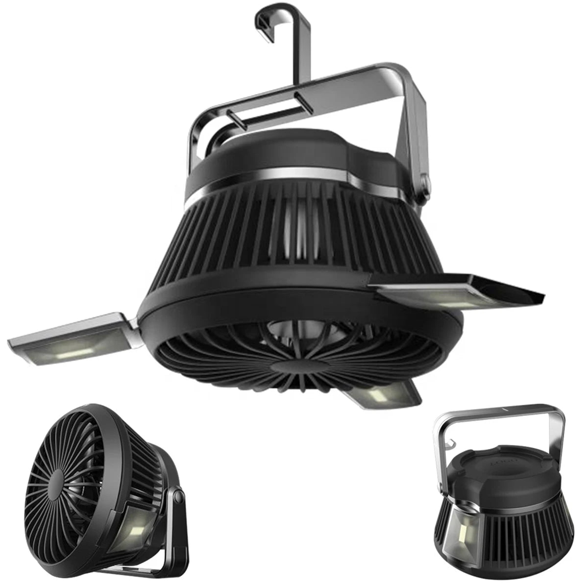 Multi-function Portable LED Camping Lantern with Built-in Ceiling Fan and 4000mAh Solar Rechargeable Battery