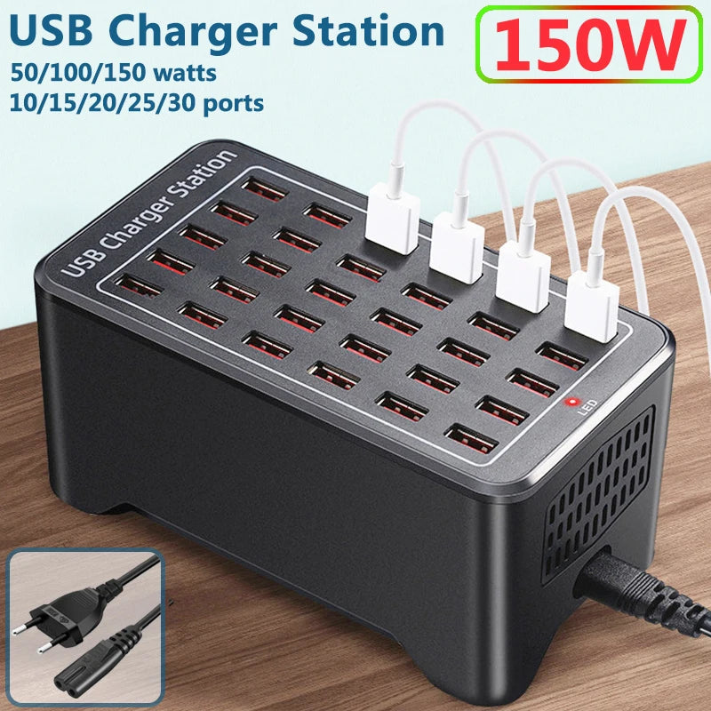 150W Multi-Port USB Charging Station – 10/15/20/25/30 Ports