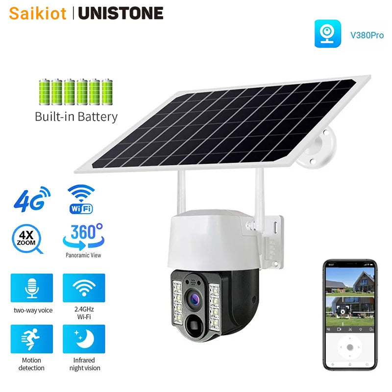 V380 Pro Solar Security Camera – 4G/Wi-Fi, 2MP and Two-Way Audio
