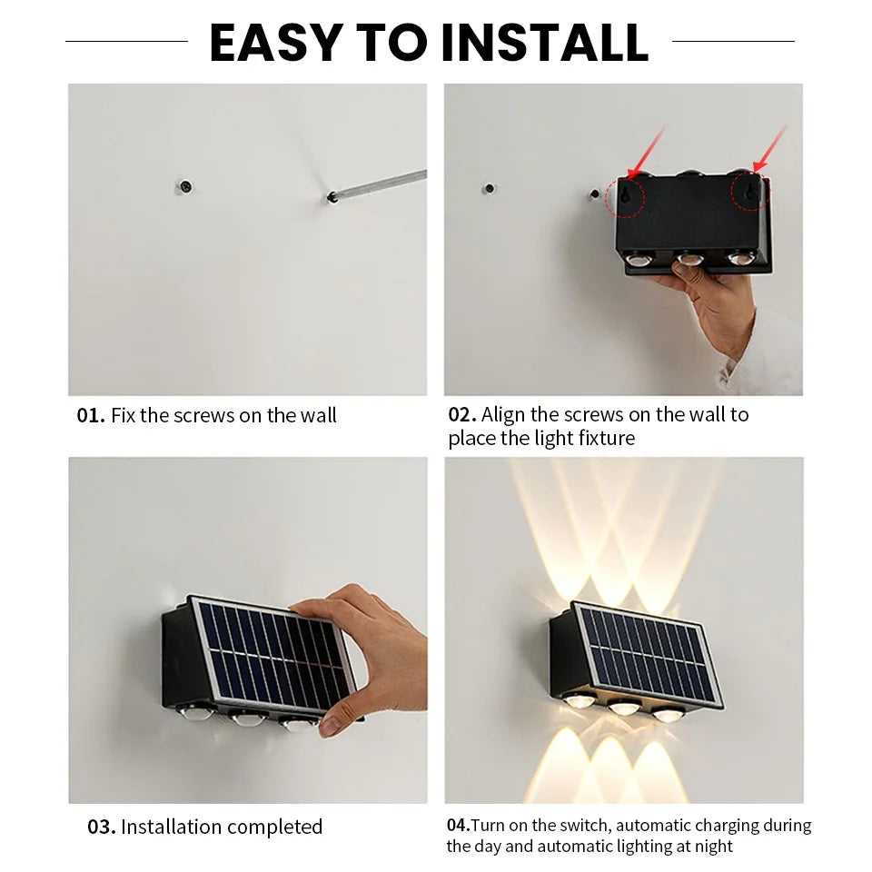 Solar Wall Lamp Outdoor Waterproof Solar Powered Light UP and Down Illuminate Home Garden Yard Decoration Outside Sunlights