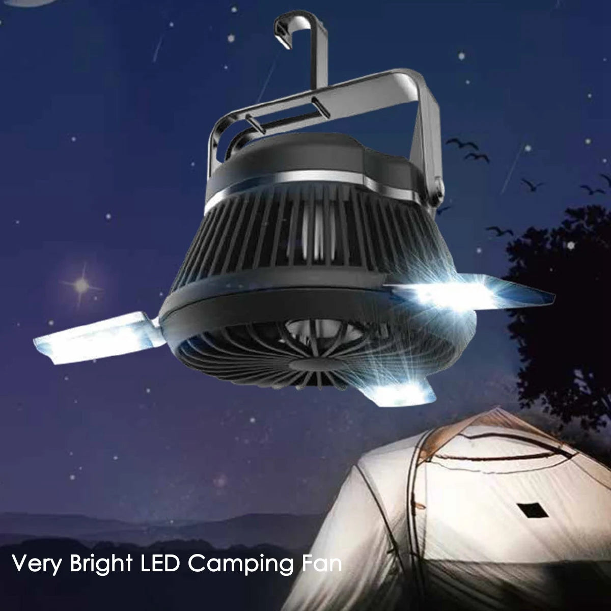Multi-function Portable LED Camping Lantern with Built-in Ceiling Fan and 4000mAh Solar Rechargeable Battery