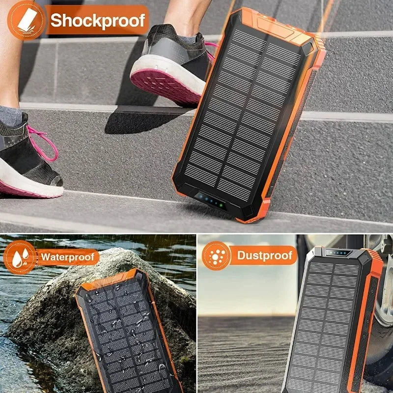 20,000/30,000mAh Waterproof Solar Power Bank with Built-In Cables