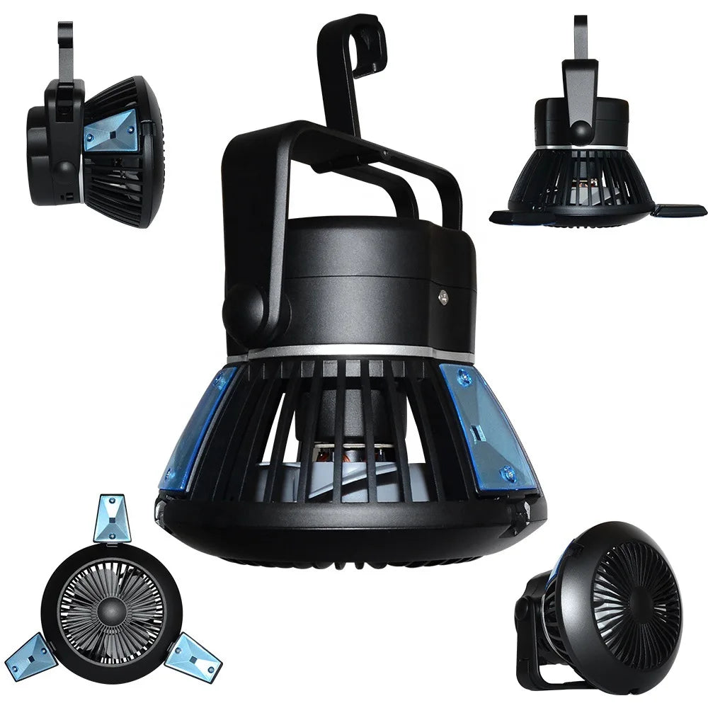 Multi-function Portable LED Camping Lantern with Built-in Ceiling Fan and 4000mAh Solar Rechargeable Battery