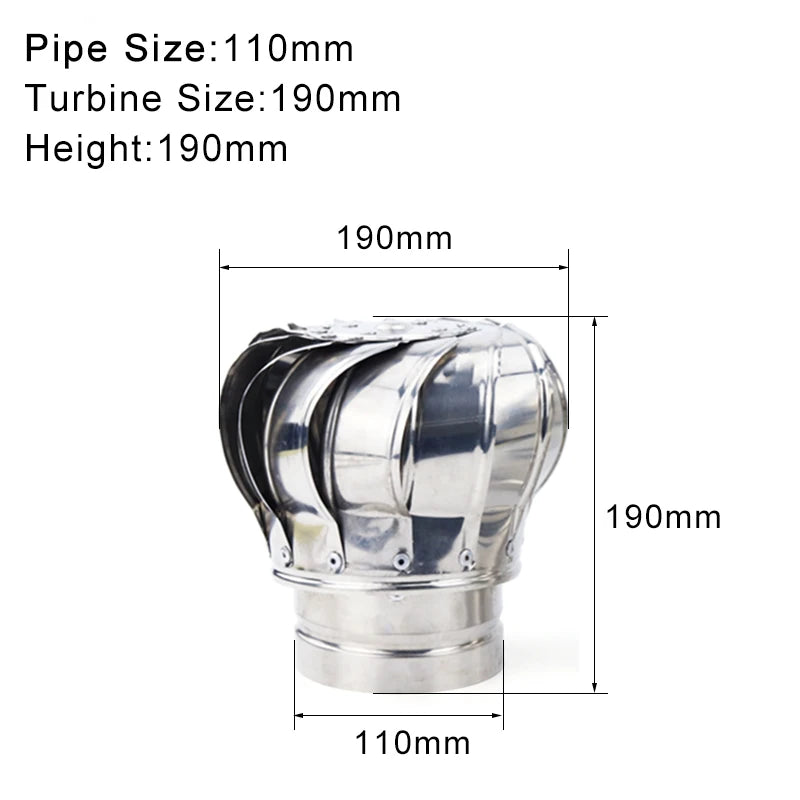 110mm Stainless Steel Roof Ventilator Wind Turbines Air Vent Attic Ventilator Pipefit Roof Ventilating Fan