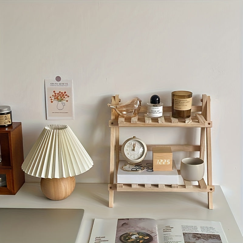 2-Tier Rustic Wooden Desktop Organizer Shelf - Trapezoidal Display & Storage Rack for Office Supplies, Decor, and More - Ideal for Home, Dorm, School | No Power Needed, Desk & Drawer Organizer for Home Storage