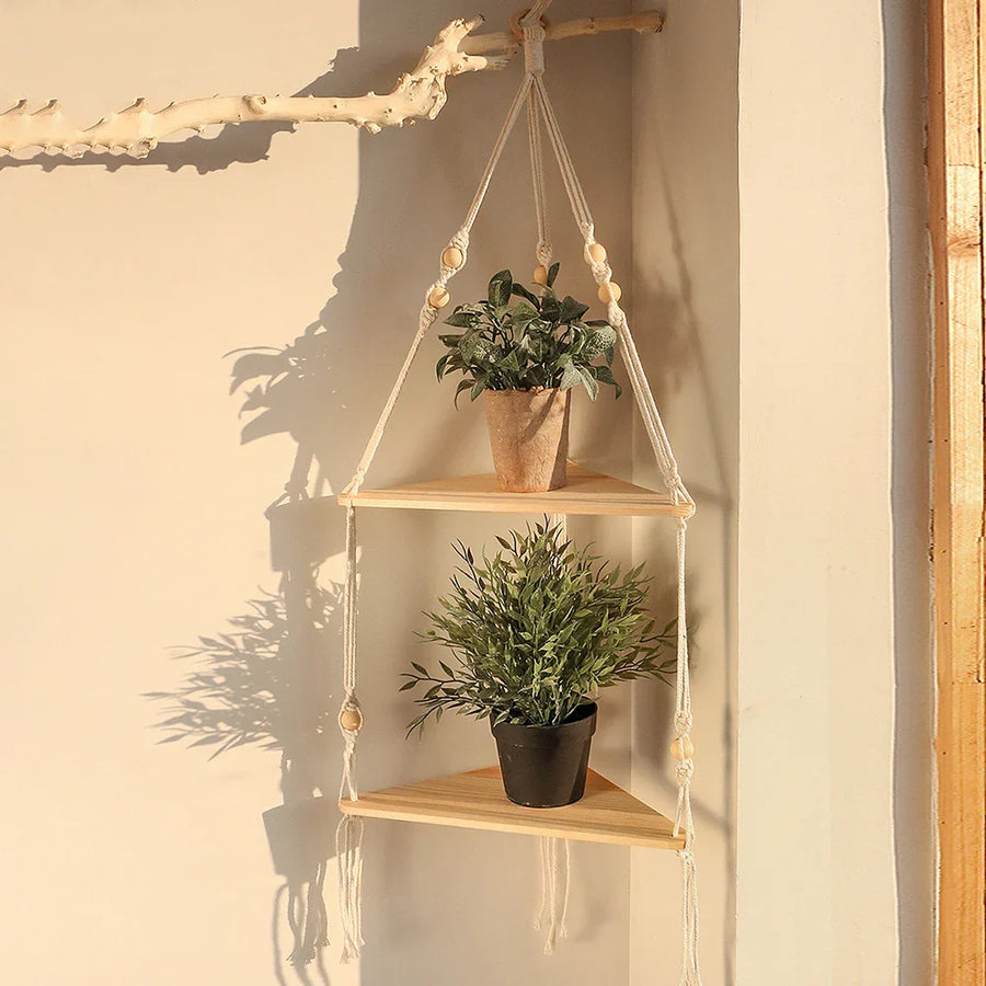 Boho Wooden Triangle Floating Wall Shelf – 1/2/3-Tier Options