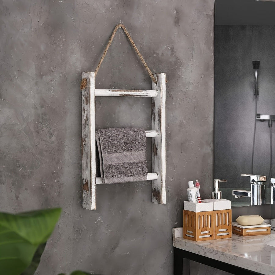 3-Tier Rustic Wooden Rope-Hanging Wall Shelf