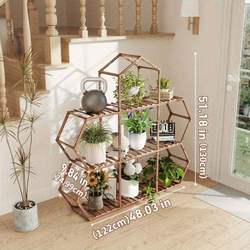1pc Elegant Wooden Plant Stand for Indoor & Outdoor Display - Large Capacity Holder, Sturdy Home Storage Organizer with Gloves and Hammer, Perfect for Living Room, Terrace, and Garden Decor