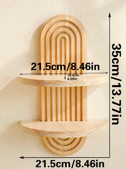1Pc Boho Style Wooden Wall Shelves - Geometric Wall Mounted Shelves, Natural Wood Finish, Modern Home Decor, Plant Decorative