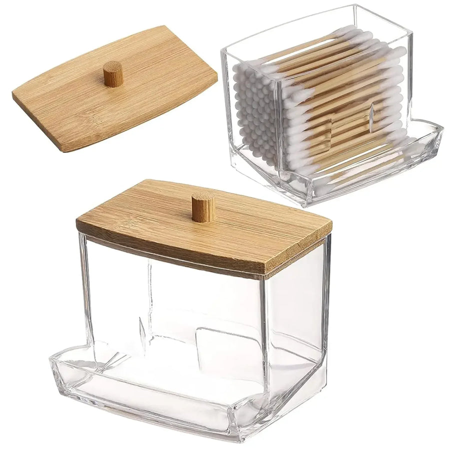 Clear Cotton Swab Storage Jar with Bamboo Lid