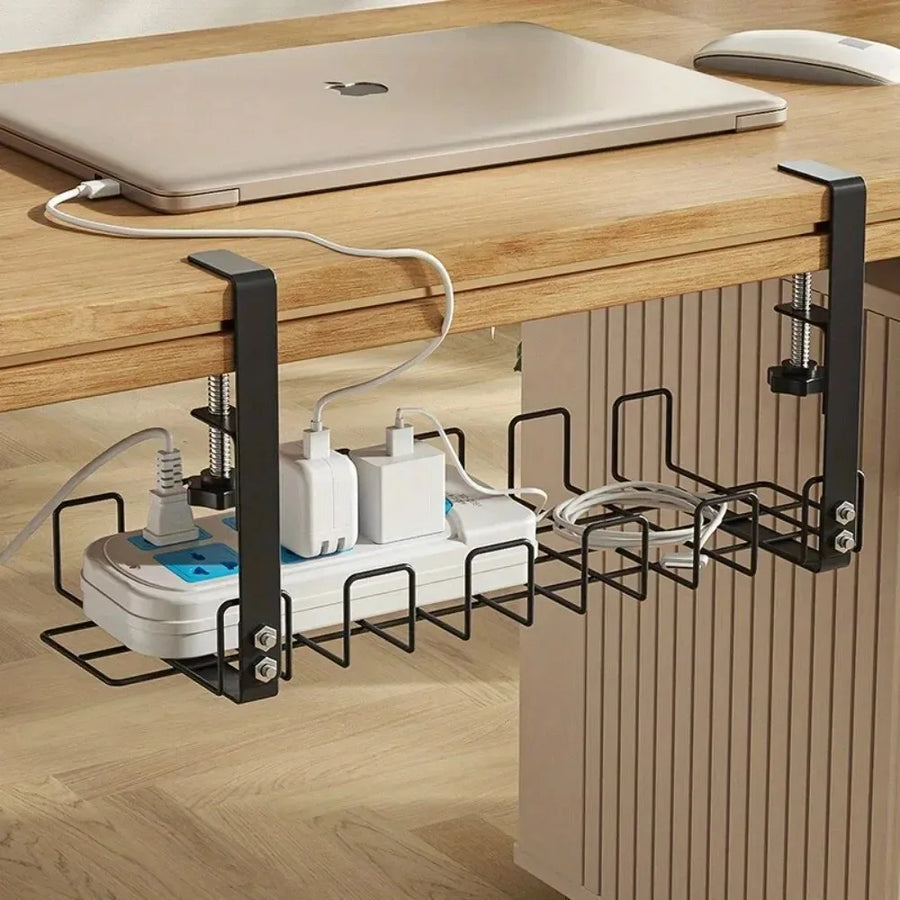 No-Drill Under-Desk Metal Cable Management Tray