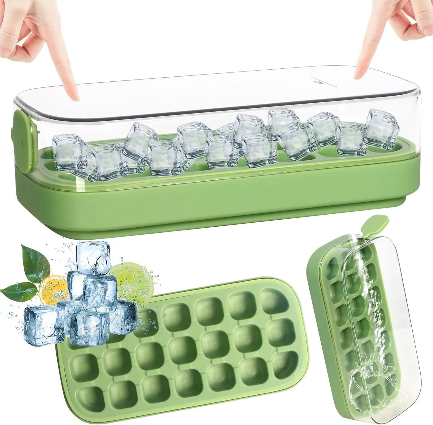 21grid Silicone Ice Cube Mould with Lid Soft Bottom Ice Cube Mold Square Fruit Ice Cube Maker Tray Kitchen Accessories