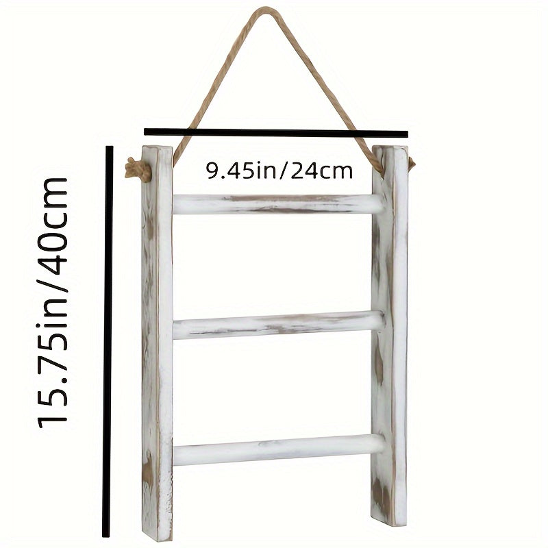 1pc Rustic Wooden Storage Rack, 3-Tier Wall-Mounted Rope Hanging Rack, Farmhouse Decor for Bathroom Towels, Scarves, Kitchen, Bedroom, Office, Home Decor, No Power Required, Desk & Drawer Organizer for Home Storage