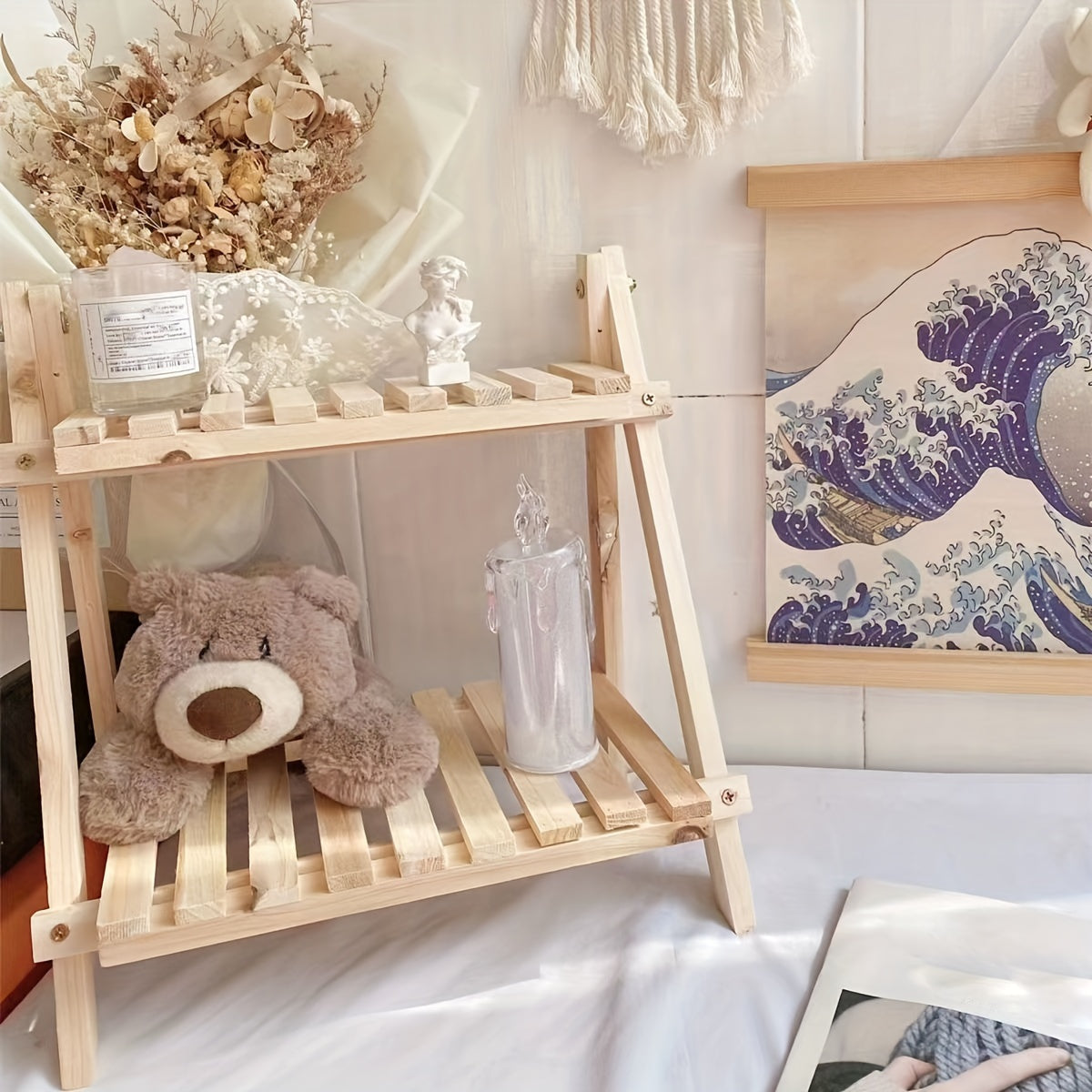2-Tier Rustic Wooden Desktop Organizer Shelf - Trapezoidal Display & Storage Rack for Office Supplies, Decor, and More - Ideal for Home, Dorm, School | No Power Needed, Desk & Drawer Organizer for Home Storage