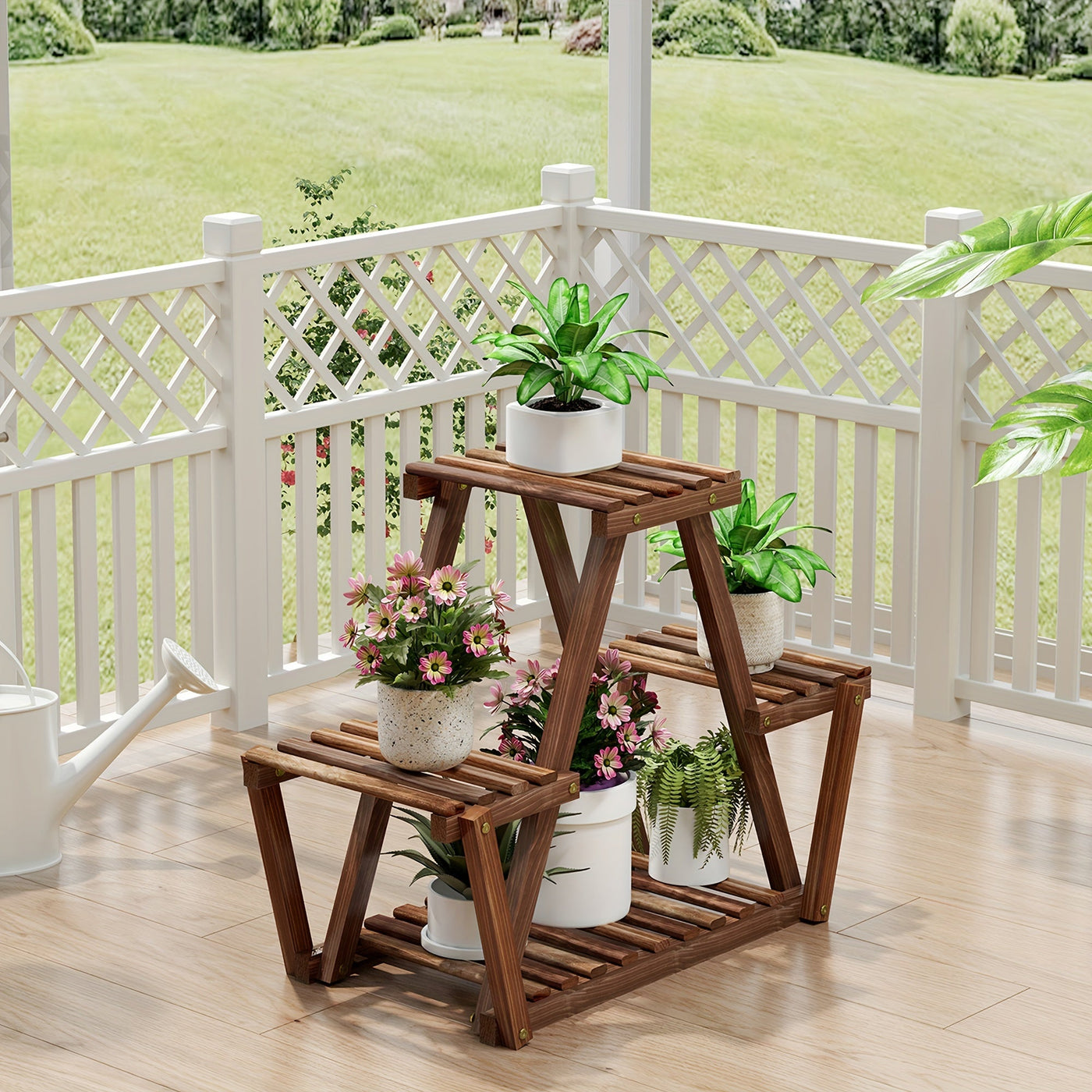 1pc Wooden Plant Stand, Living Room Large Plant Rack, Indoor Outdoor Multiple Plants Holder for Terrace, Garden, Large House, with Gloves and Wooden Hammer, Home Storage & Organization Accessories, Home Furnishing