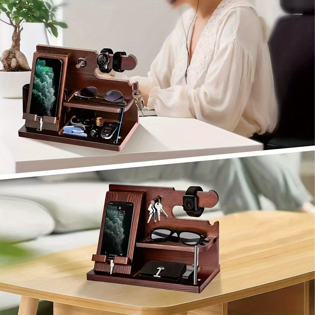 1PC stylish wooden telephone rack, display watch wallet, glasses, keys, bedside table, bedroom, living room, dormitory, home storage room, Men's watches and jewelry storage base