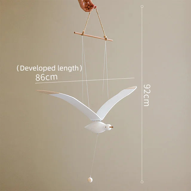 Flying Seagull LivingRoom Balcony Bay Window Air Hanging Pendant Children's Aesthetic Room Decor Creativity Wooden Bird Pendant