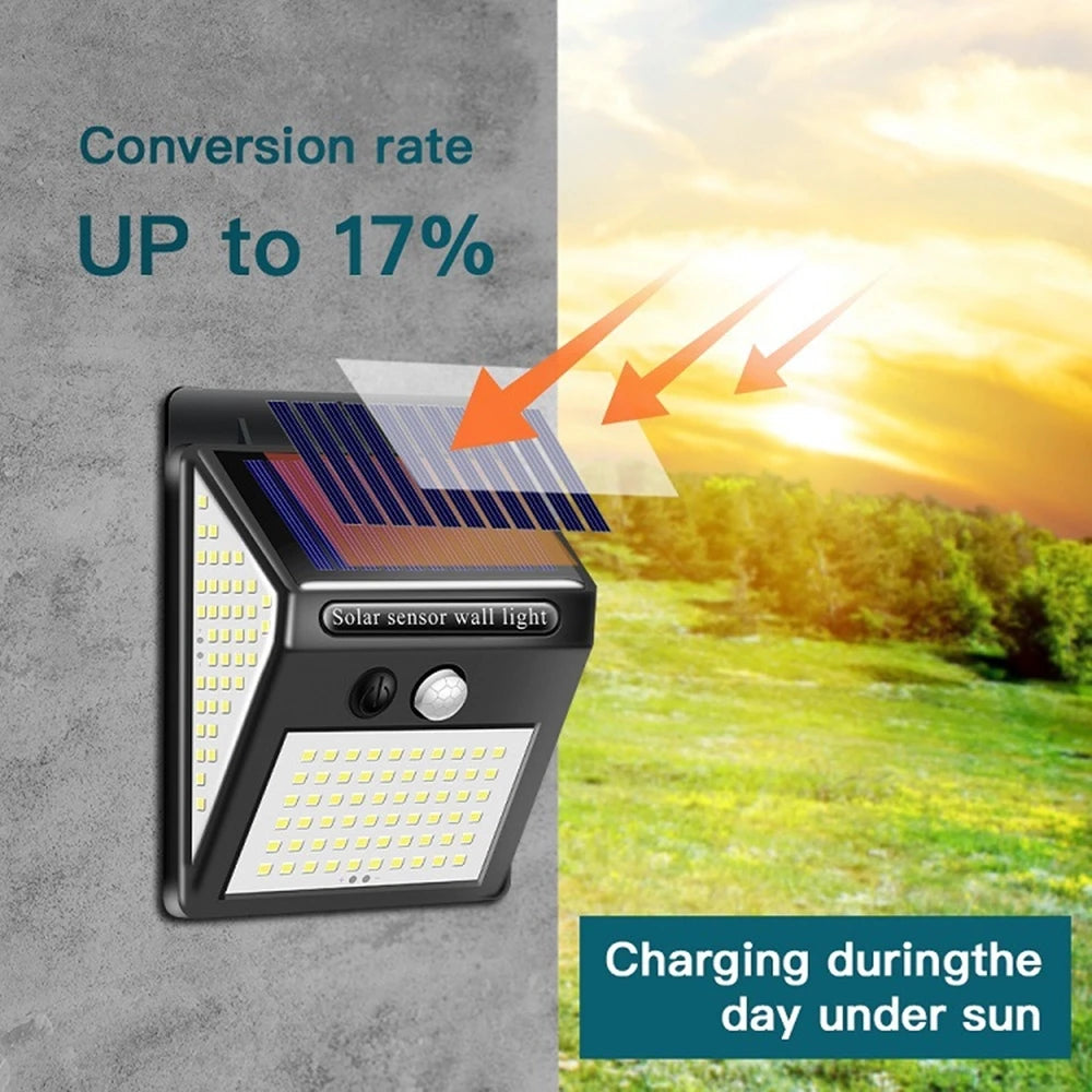 100/144-LED Solar Motion Sensor Outdoor Light – 3–5m Detection