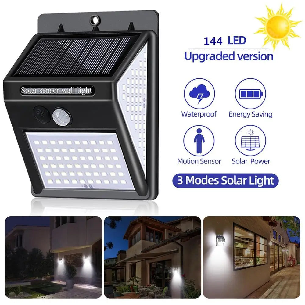 100/144-LED Solar Motion Sensor Outdoor Light – 3–5m Detection