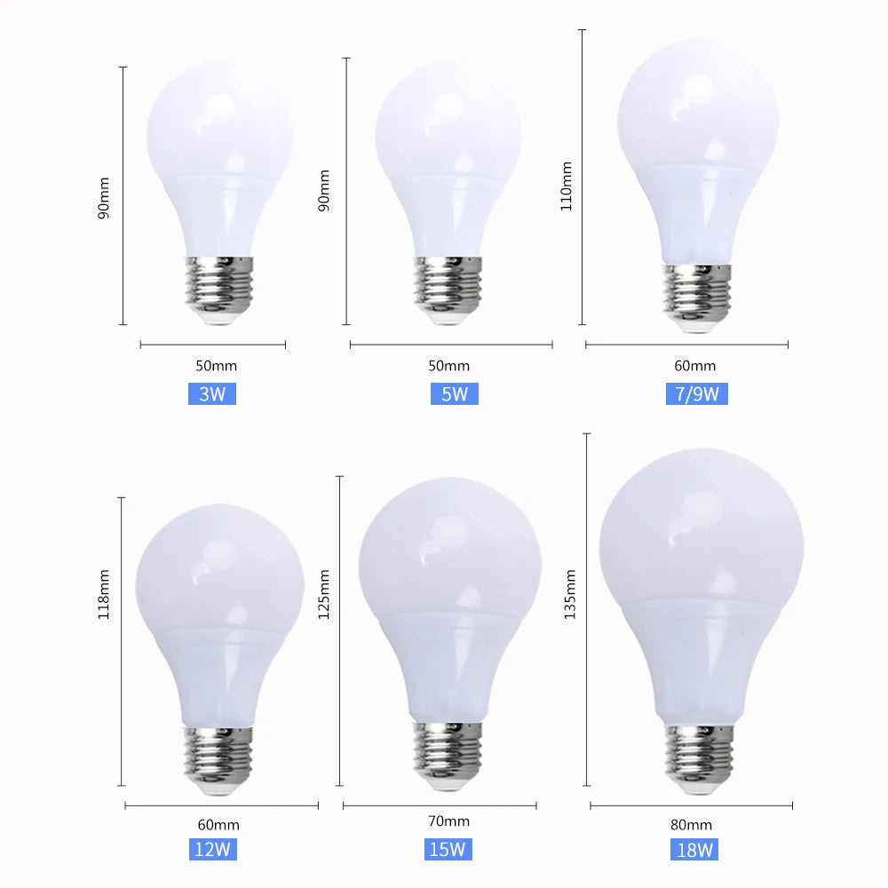 12V E27 LED Bulbs – 3W to 15W, 10-Piece Set