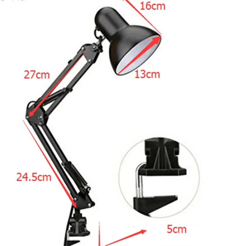 Adjustable Black Metal Table Lamp – E26/E27 Socket, US Plug