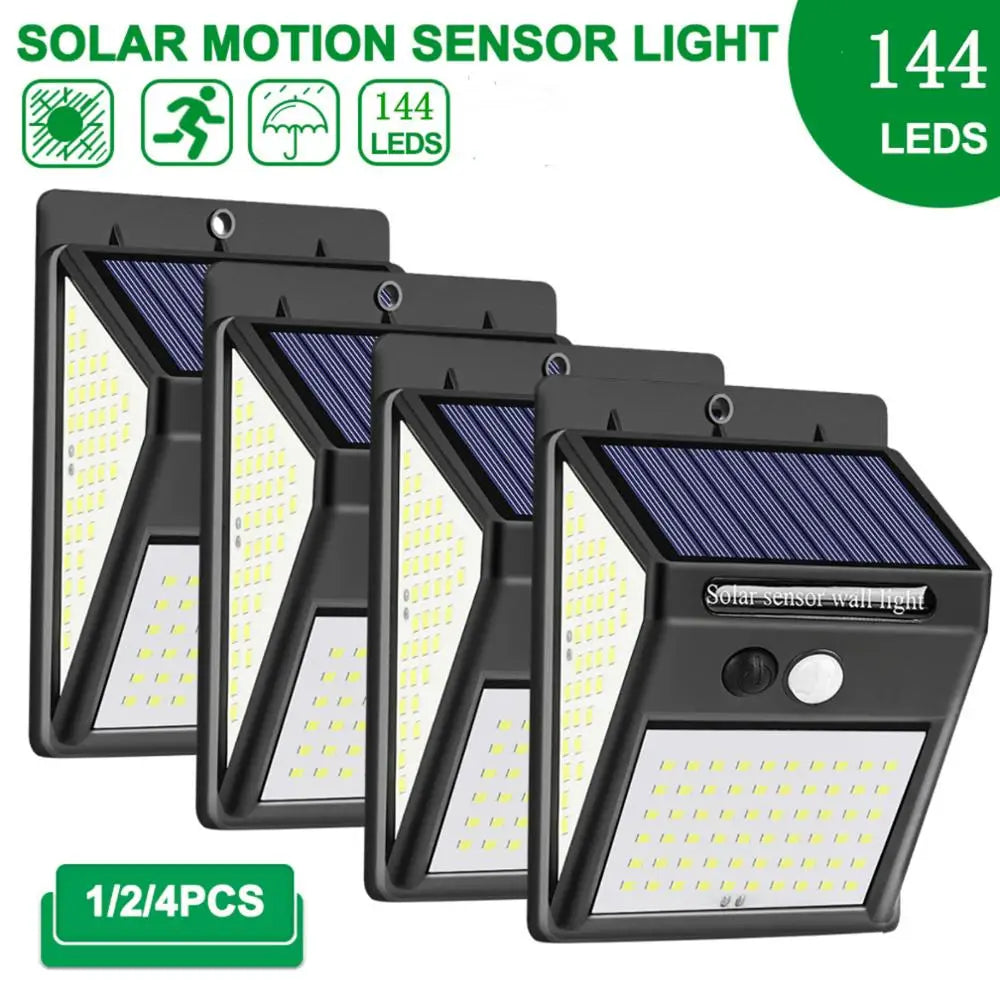 100/144-LED Solar Motion Sensor Outdoor Light – 3–5m Detection