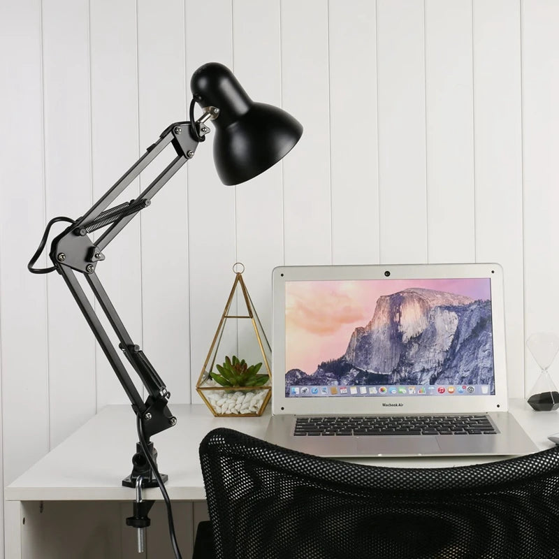 Adjustable Black Metal Table Lamp – E26/E27 Socket, US Plug