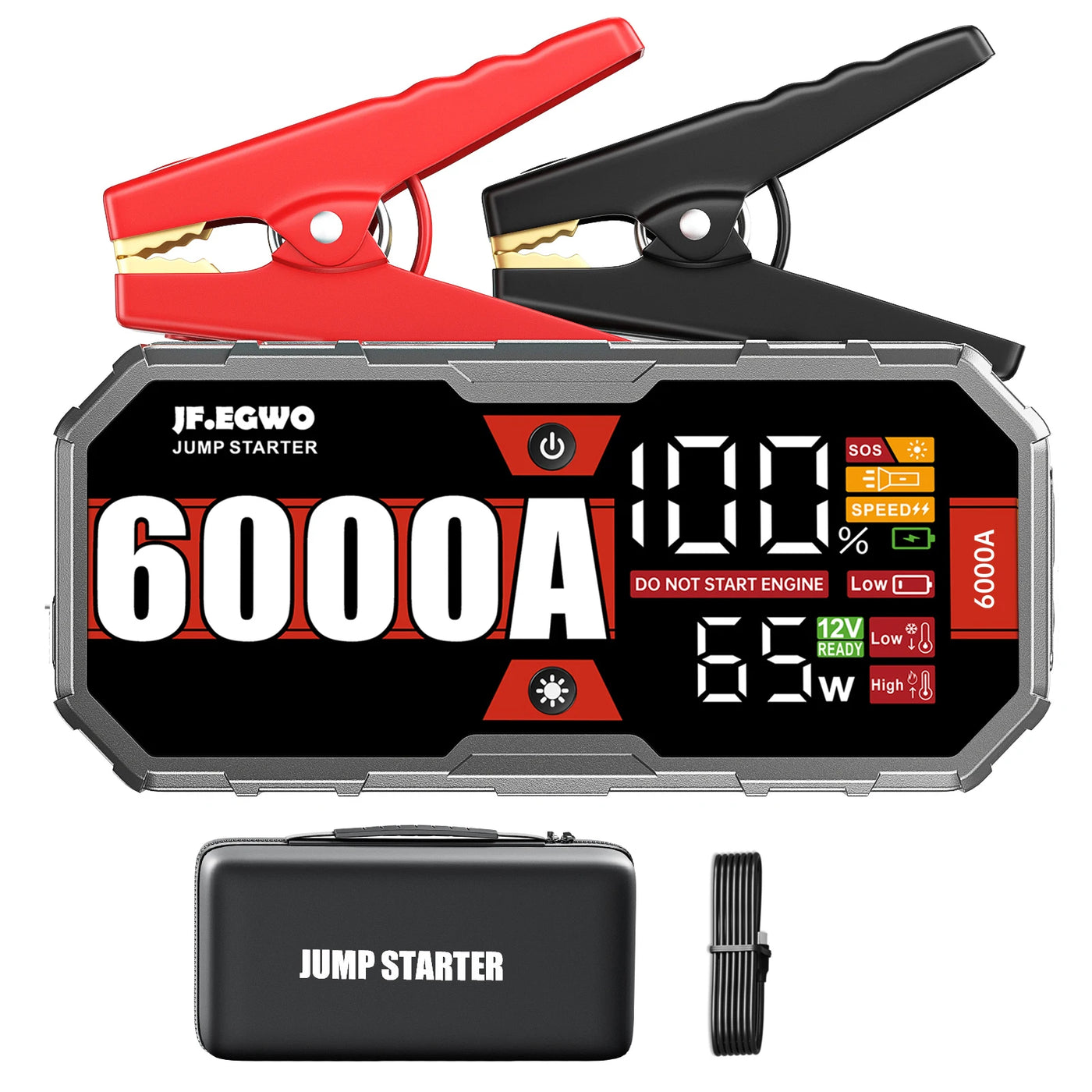 6000A Jump Starter Power Bank – 30,000mAh, 65W USB-C PD