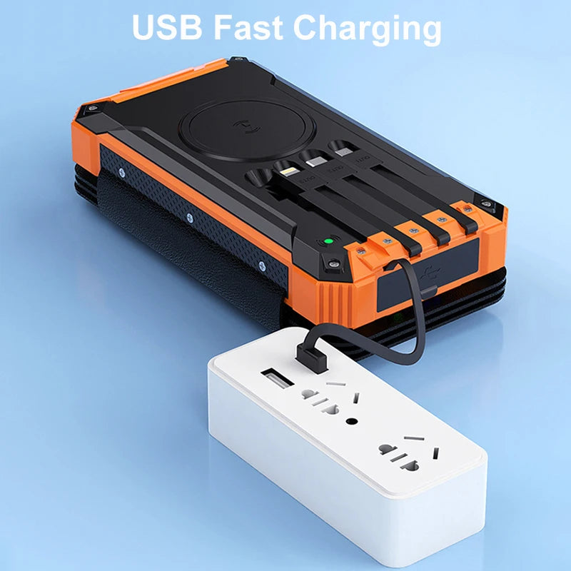 30,000mAh 4-Panel Foldable Solar Power Bank with Wireless Charging