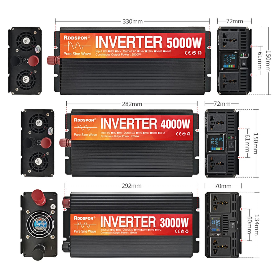 Pure Sine Wave Inverter Set (3000W/4000W/5000W) with Universal Socket and Multi-Protection Features