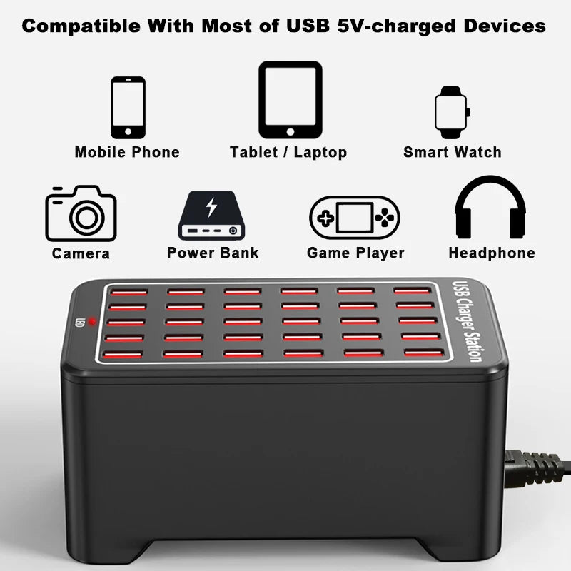 150W Multi-Port USB Charging Station – 10/15/20/25/30 Ports