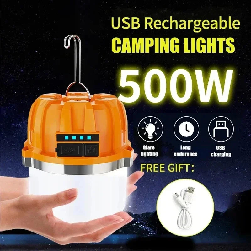 500W Rechargeable LED Camping Light – 3000mAh, 3 Modes