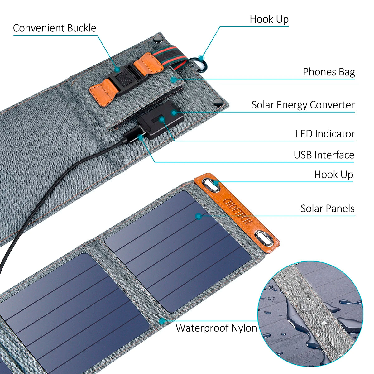 Choetech 14W Foldable Solar Charger with USB-A Output