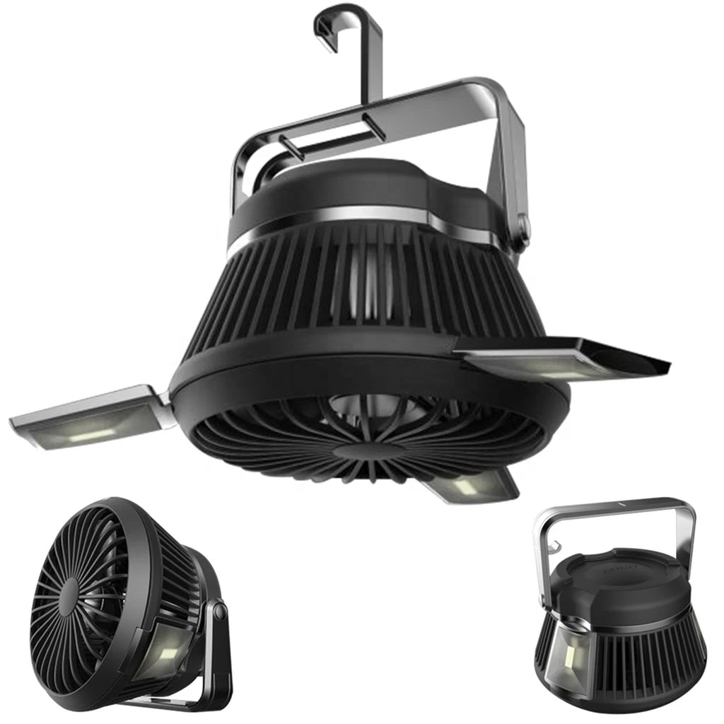 Multi-function Portable LED Camping Lantern with Built-in Ceiling Fan and 4000mAh Solar Rechargeable Battery
