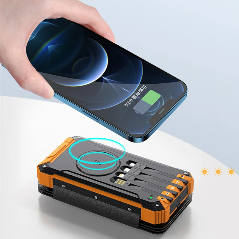 30,000mAh 4-Panel Foldable Solar Power Bank with Wireless Charging