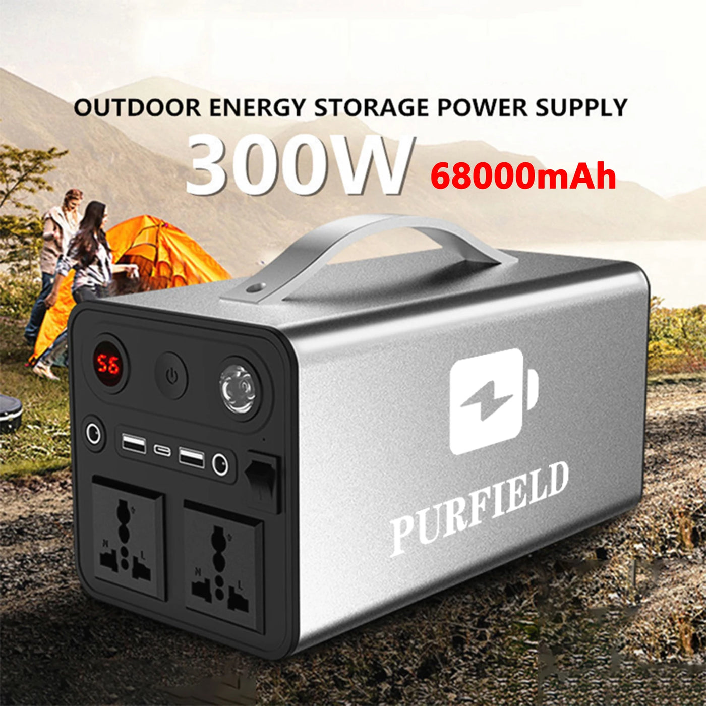 Portable Power Station with AC/DC/USB Outputs and QC 3.0 Charging