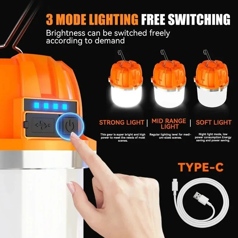 500W Rechargeable LED Camping Light – 3000mAh, 3 Modes