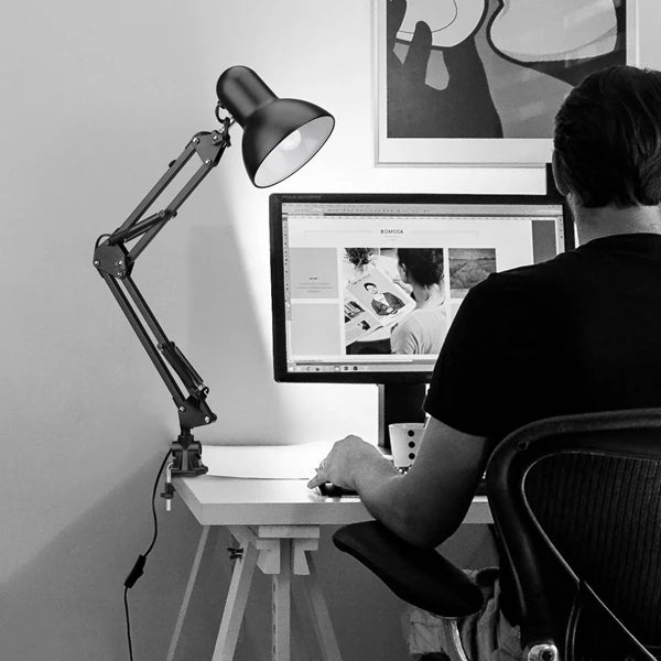 Adjustable Swing-Arm Desk Lamp – E26/E27 Socket, Bulb Not Included