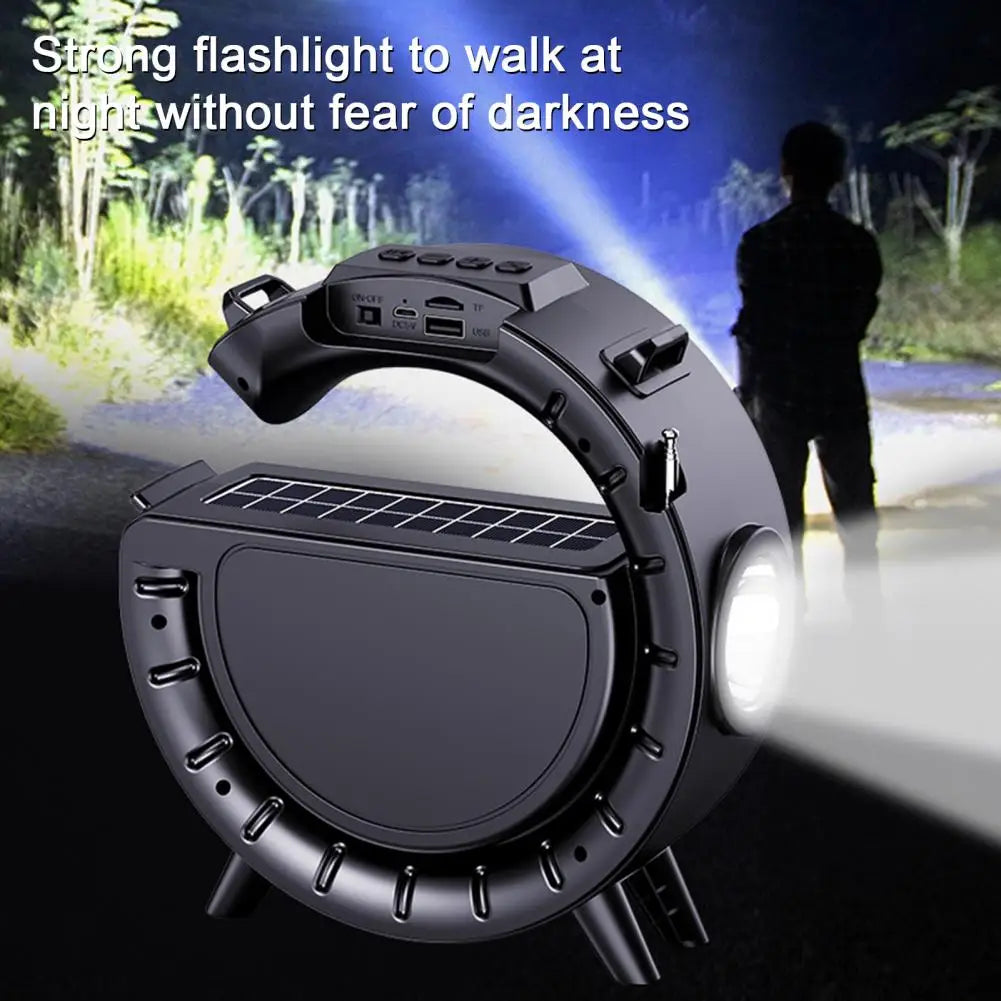 Solar-Powered Bluetooth Speaker with FM Radio and LED Flashlight