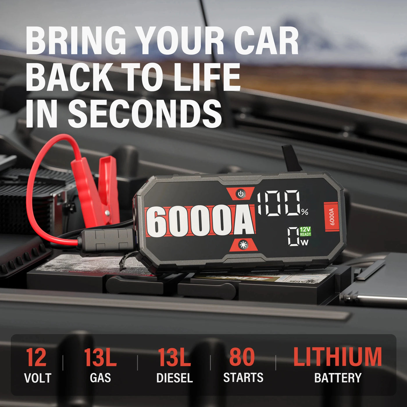 6000A Jump Starter Power Bank – 30,000mAh, 65W USB-C PD
