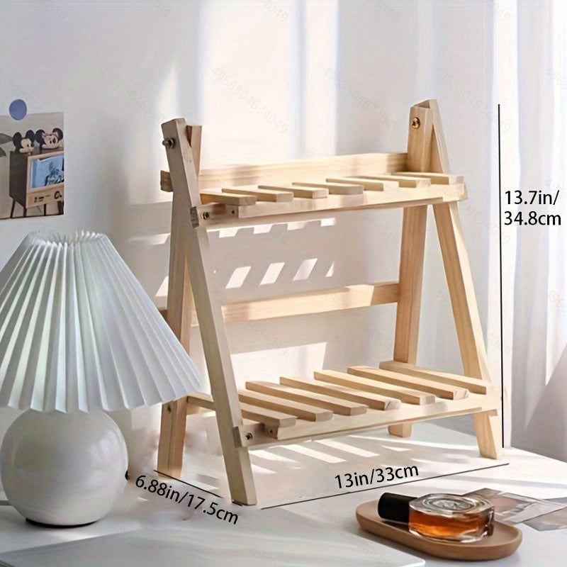 2-Tier Rustic Wooden Desktop Organizer Shelf - Trapezoidal Display & Storage Rack for Office Supplies, Decor, and More - Ideal for Home, Dorm, School | No Power Needed, Desk & Drawer Organizer for Home Storage