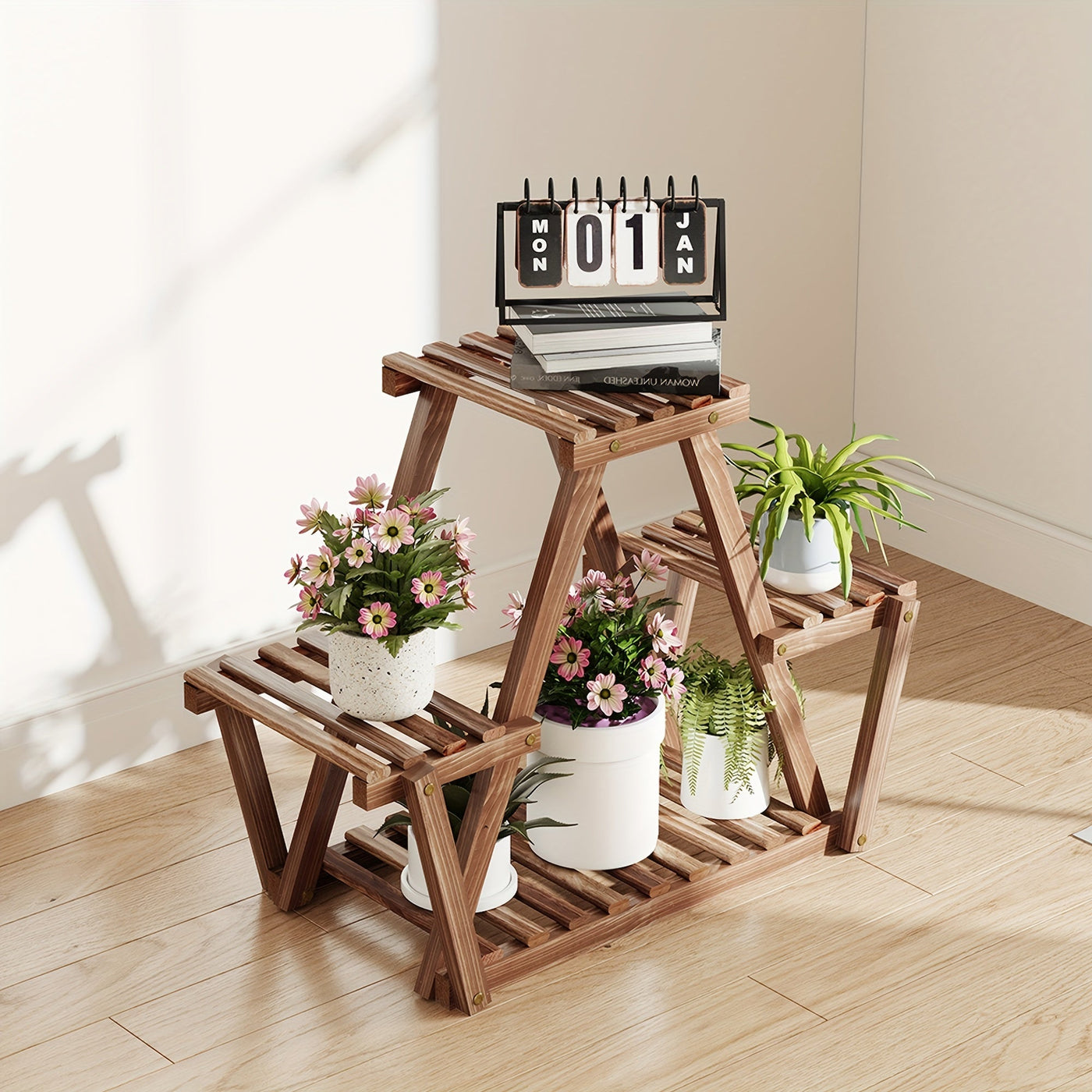 1pc Wooden Plant Stand, Living Room Large Plant Rack, Indoor Outdoor Multiple Plants Holder For Terrace, Garden, Large House, With Gloves And Wooden Hammer, Home Storage & Organization Accessories, Home Furnishing